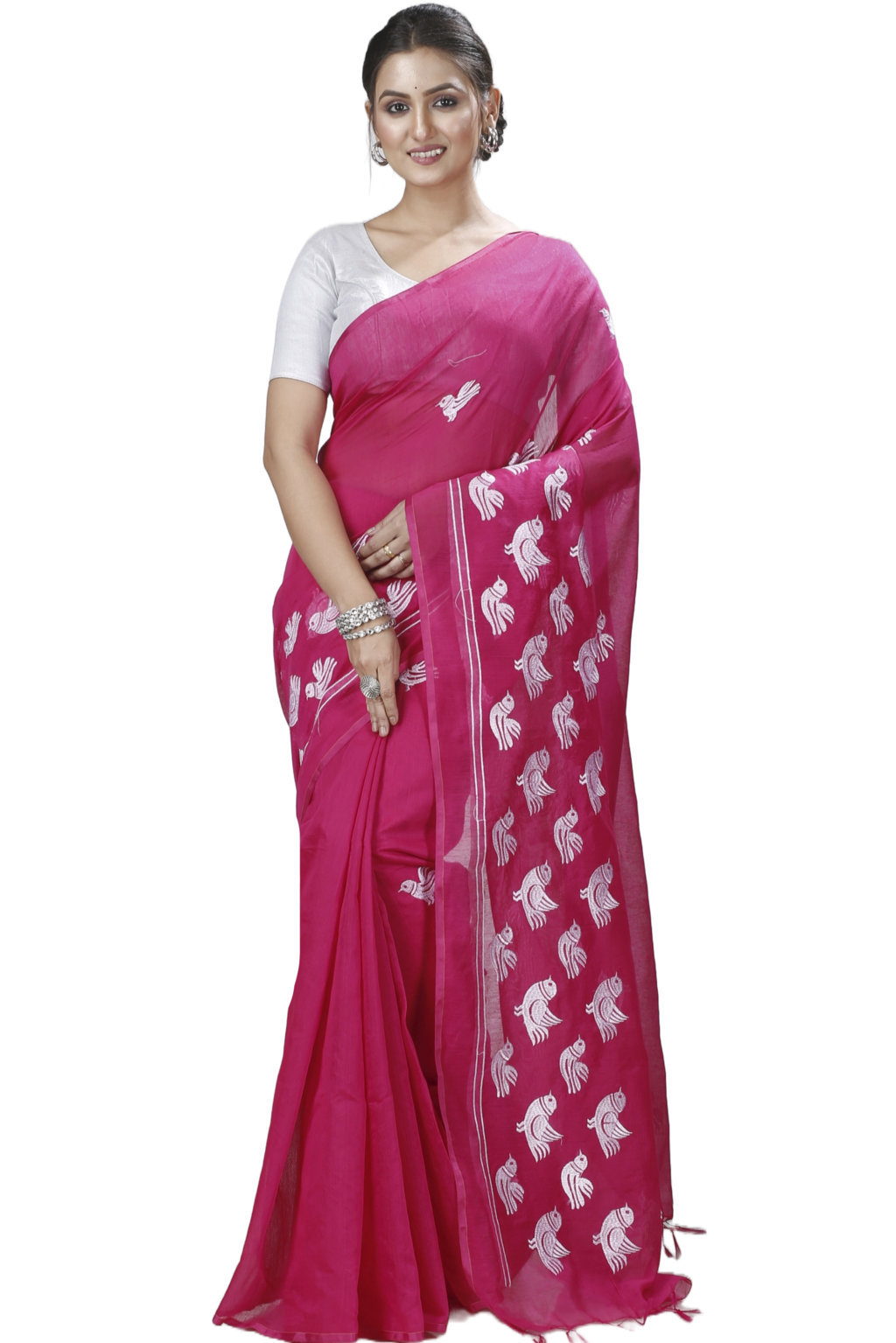 Pink Blended Cotton Thulasi Hand Loom Saree (1187)